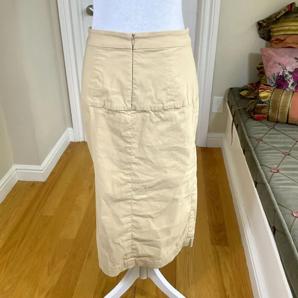 Anthropologie Skirt Linen Cotton Khaki Cream Toledo (6)